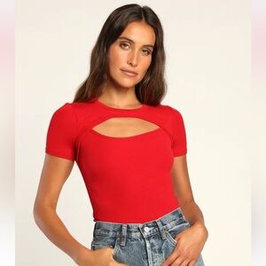 Red Cut-Out Women's Top